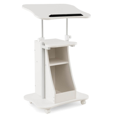 Gymax Sit-to-stand Laptop Desk Cart Rolling Mobile Height Adjustable W/ Storage