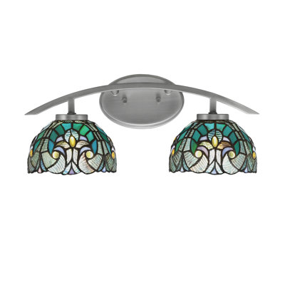 Kurve 2 Light Bath Bar With 7" Turquoise Cypress Art Glass