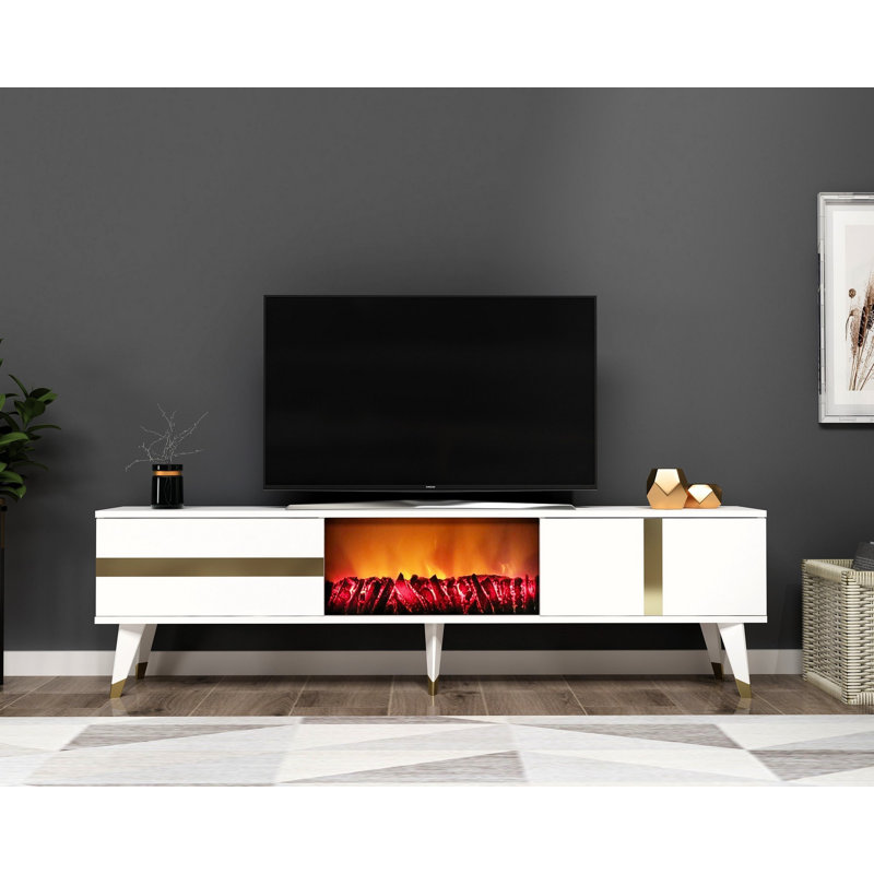 Keikei Unfinished TV Stand, Gold/White