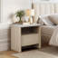 Table de chevet moderne 19,7 po avec plateau en faux travertin et tablette ouverte-983759417