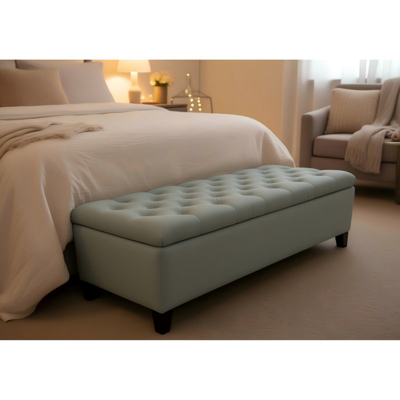 Tabouret de repose-pieds bleu 49,34 po, banc de rangement pour bout de lit et couloir, fabriqué en bois massif, charnière multifonctionnelle grand intérieur