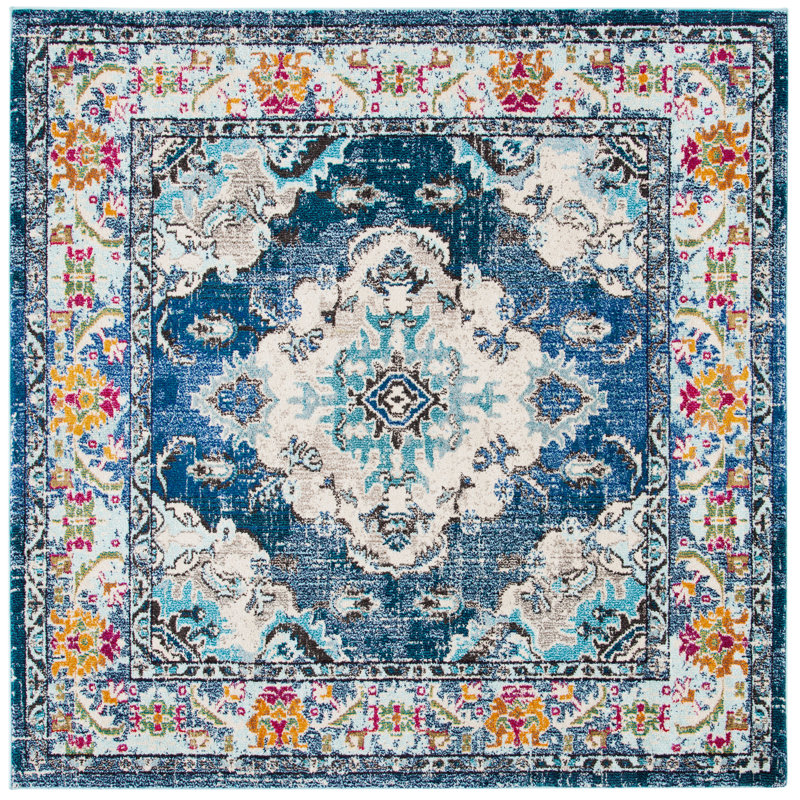 Almyra Oriental Area Rug, Square 11', Navy/Light Blue