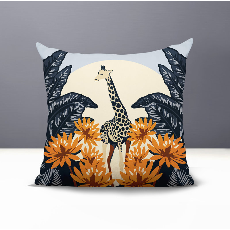 Oreiller carré réversible intérieur / extérieur Tobin Giraffe, Carré 17 po, Gris