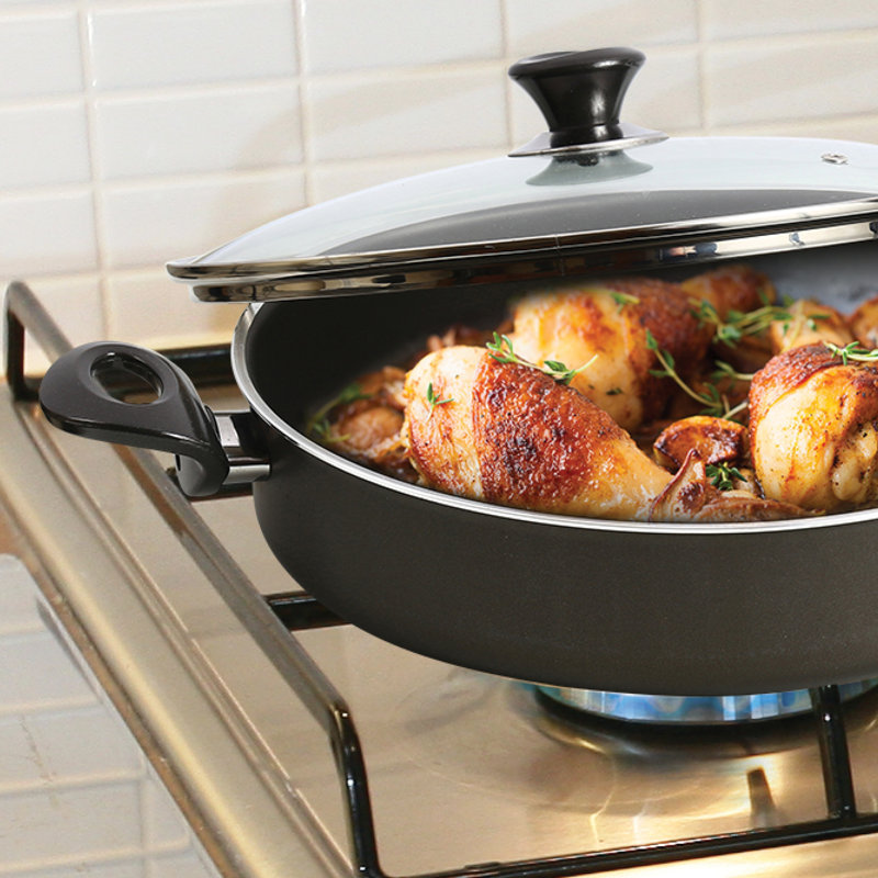 Poêle à frire antiadhésive en aluminium avec couvercle YBM Home, 13,5 po
