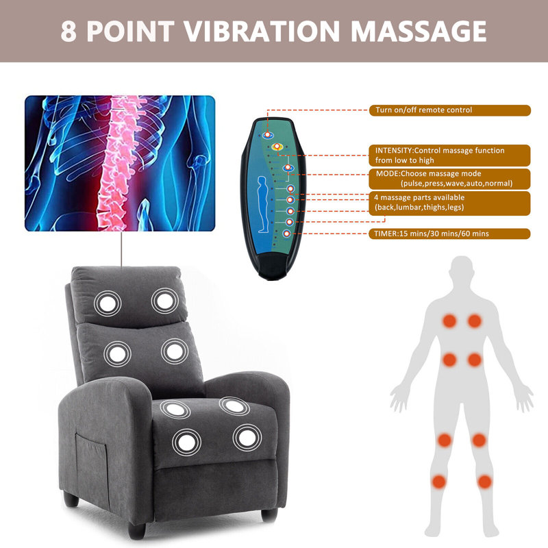 Pushback Velvet Massage Reclining, Grey Velvet