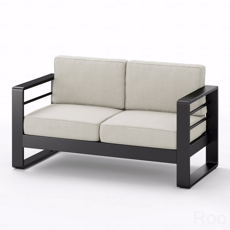 Causeuse d'extérieur, finition noire MP1 avec coussin beige Bay