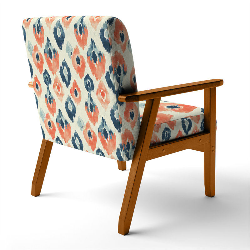 Chaise rembourrée Boho - Fauteuil rouge Ikat Meadow, Accoudoirs carrés bruns
