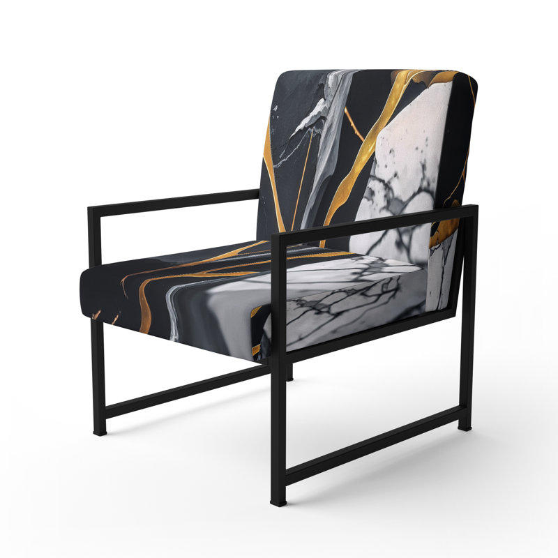 Daelen - Upholstered Abstract Marble Accent Arm Chair, Black
