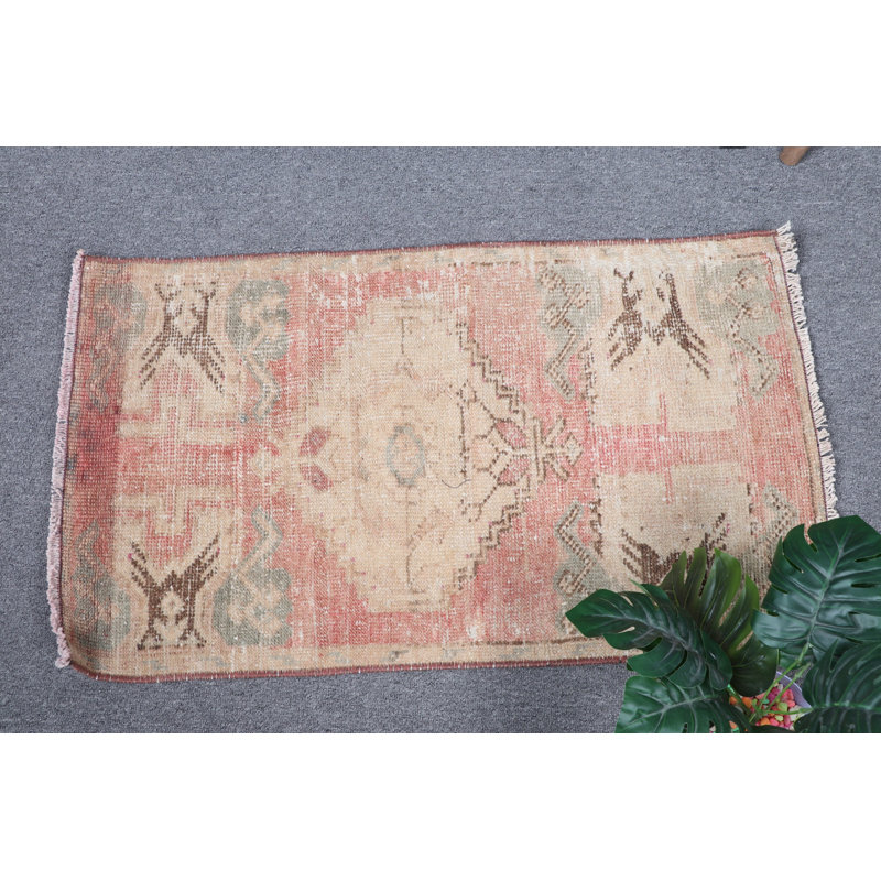 Handmade Beige Turkish Small Wool Rug Ideal For Entryway And Bathroom Adding Vintage Elegance To Your Home Decor