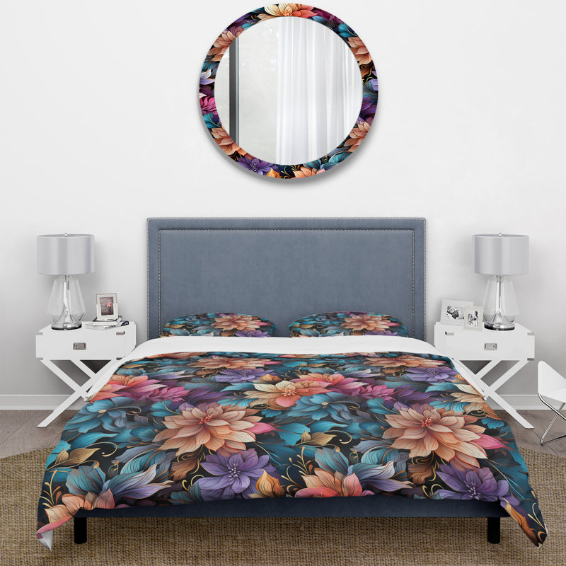 Literie multicolore à motif floral de luxe irisé, Housse de couette simple + 1 taie décorative stan