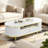 47.2" Modern Oval Coffee Table with LED Lights, Fluted Coffee Table with Storage Drawer, Curved Profile with Gold Metal Legs, Center Table for Living Room, White & Gold