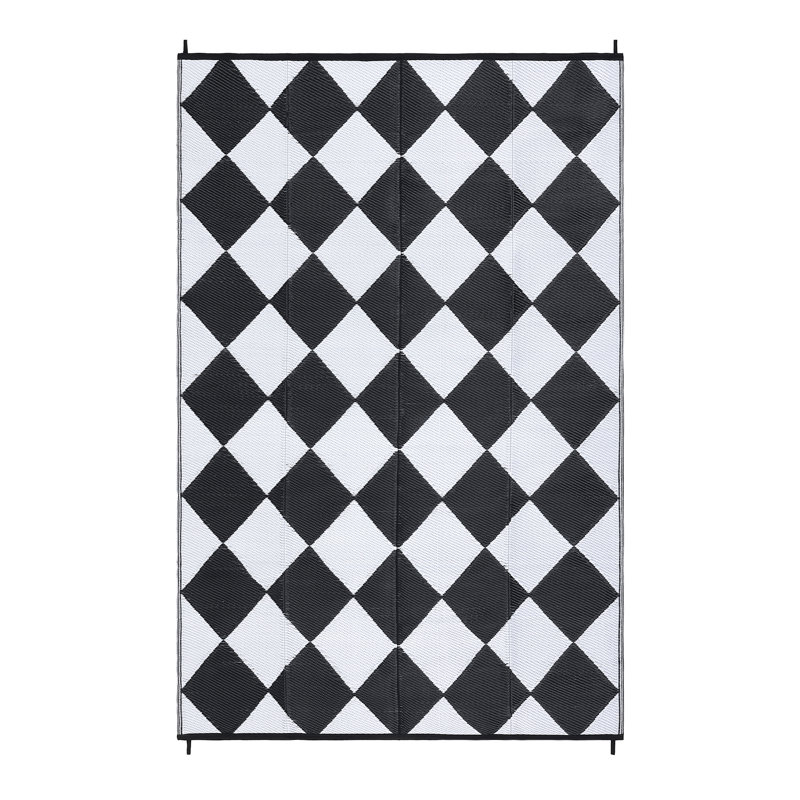 Outdoor Rug Plastic Reversible Rug Waterproof Patio Rug for Outdoor Camping Deck Beach RV Porch Patio and Backyard Black/White 5*8