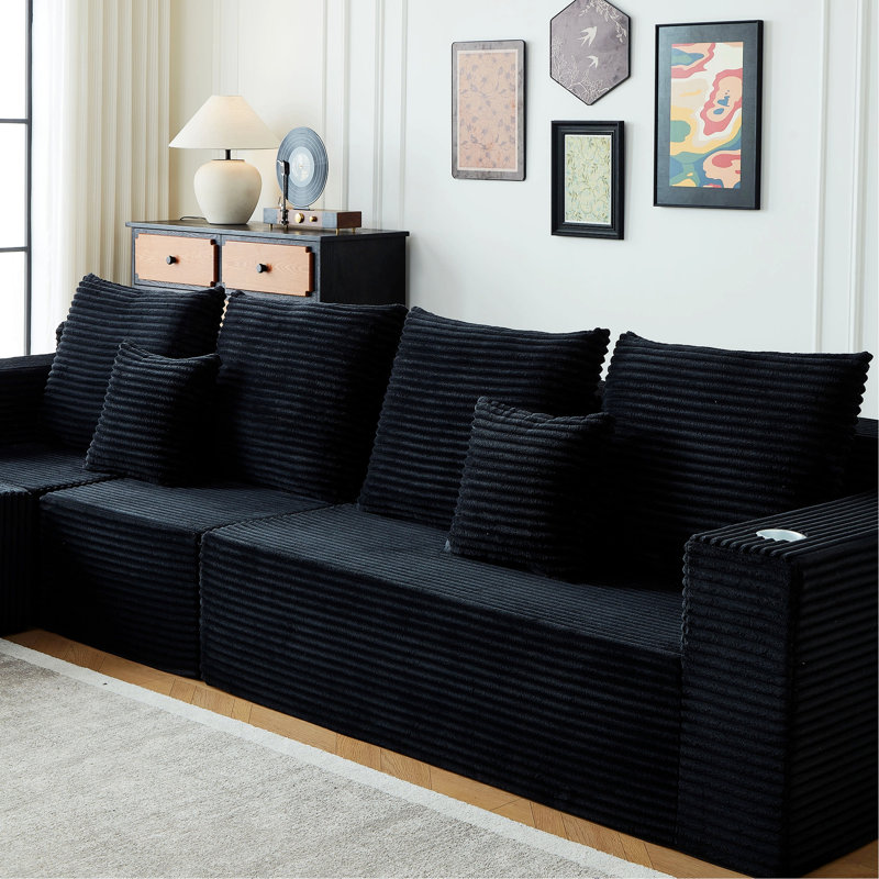 Canapé modulaire rembourré avec porte-gobelets, Noir