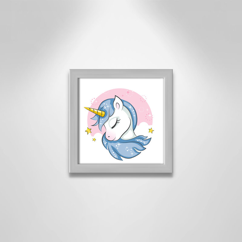 Sparkly Unicorn Paper Print, 8" H x 8" W x 1.18" D, Silver Box Framed