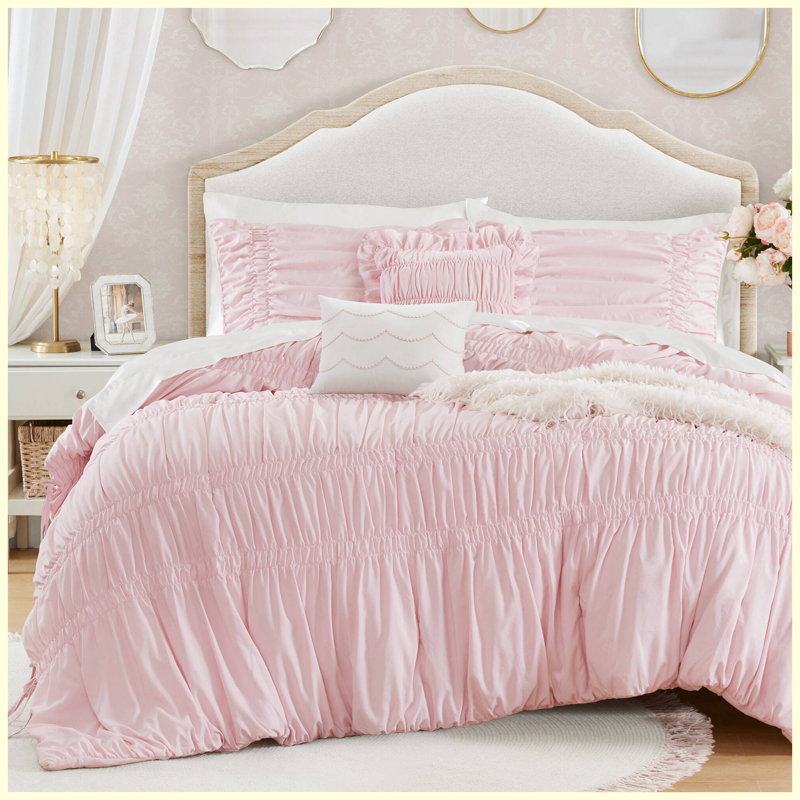 5-Piece Full/Queen Solid Pink Comforter Set