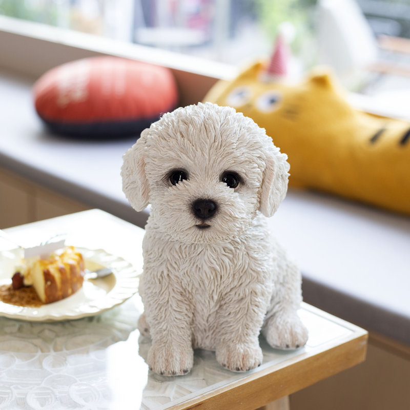 White Baby Bichon Frise | Handpainted Decorative Puppy Statue for Home & Garden Decor | Premium Polyresin Dog Statue | Gift for Dog Lovers | Weather-Resistant Indoor/Outdoor Decor