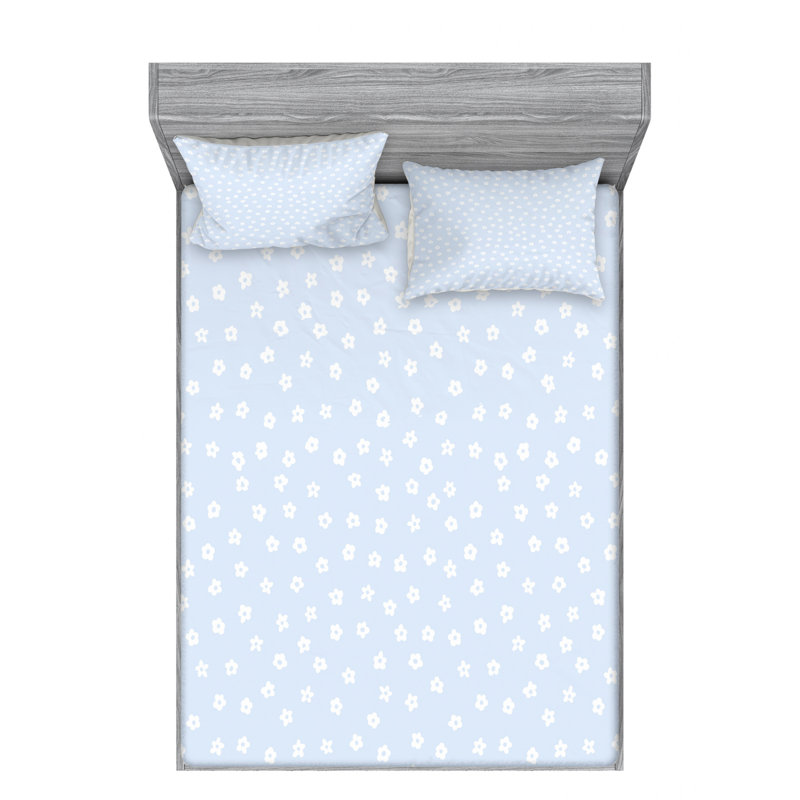 Microfiber Sheet Set, Full/Double Sheet Set with Fitted Sheet, Light Blue/White, Floral