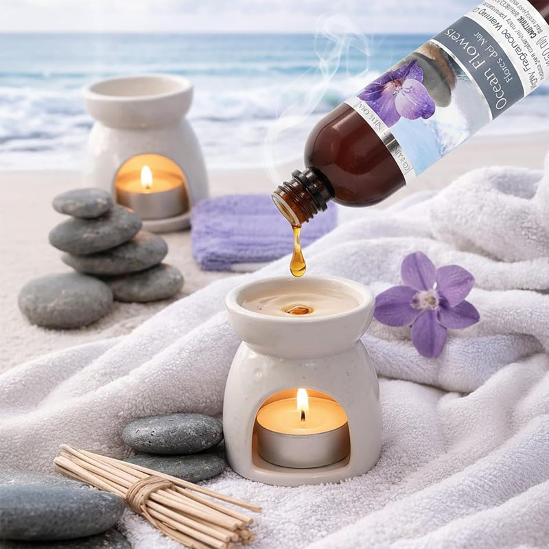 Hosley Ocean Flowers Fragrance Warming Oils, Set of 2, 5oz Each. Ideal Gift for Weddings, spa, Reiki, Meditation, Bathroom Settings.P1