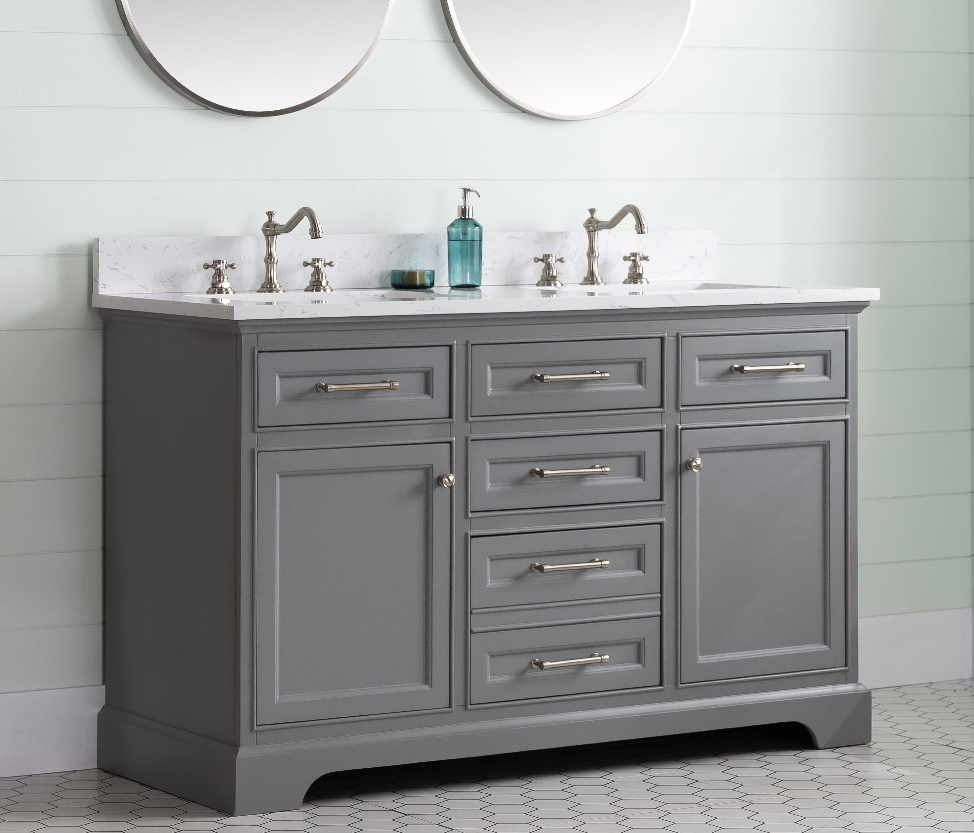 Saur 54'' Free-standing Double Bathroom Vanity with Engineered Stone Vanity  Top