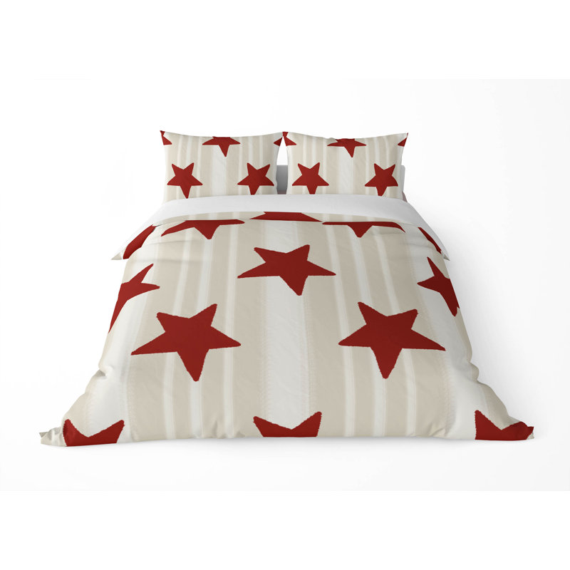 Ensemble d'édredon léger Stars & Stripes, Édredon grand + 2 taies d'oreiller standard, Blanc/rouge