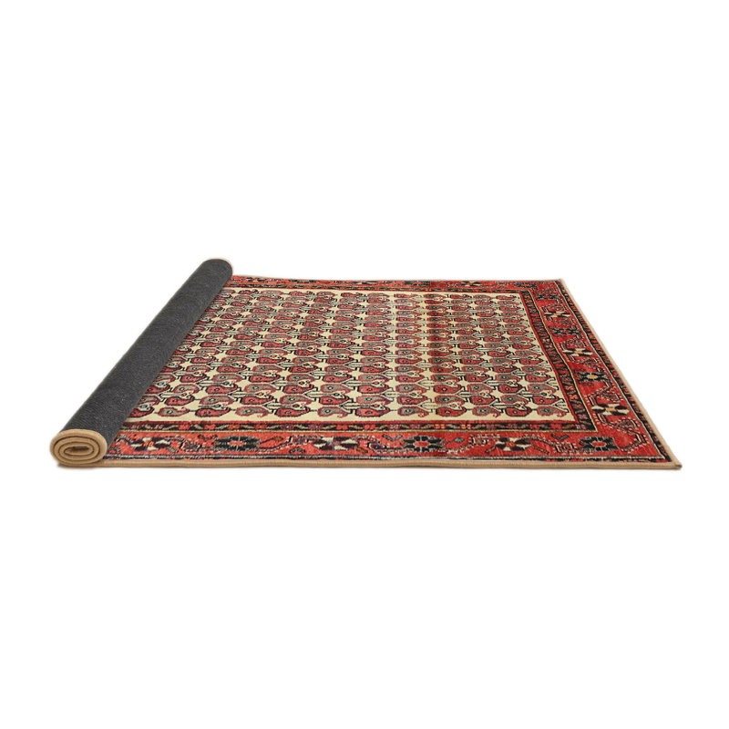 Tapis géométrique rouge / beige, Rond 8 pi