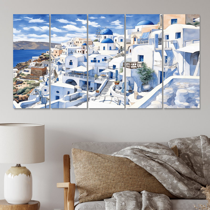 Grecque Santorini Odyssey I - art mural sur toile Grèce - 5 panneaux égaux