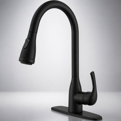 Robinet de cuisine extractible à poignée unique, bec haut, noir mat, avec 4 modes de jet, installation facile et revêtement anti-traces de doigts.
