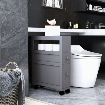 23.6" Wide Gray Bathroom Rolling Cabinet With Storage Capacity Side Frame And Wheels