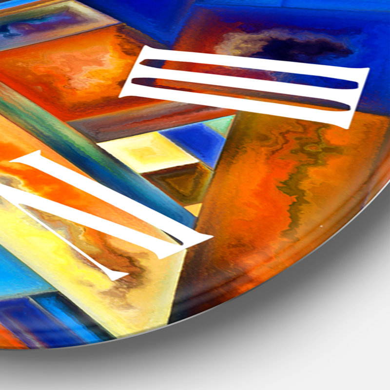 Formes géométriques en orange et bleu - Horloge murale moderne, Grand