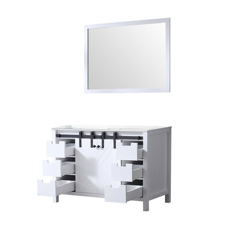 Meuble-lavabo blanc 48 po X P 22 po P, comptoir en quartz gris, ensemble de robinets et Miroir