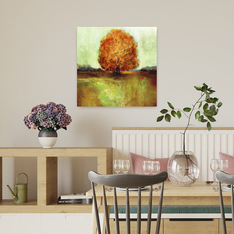 Champ de rêves, art abstrait contemporain d'automne, H 18 po x l 18 po
