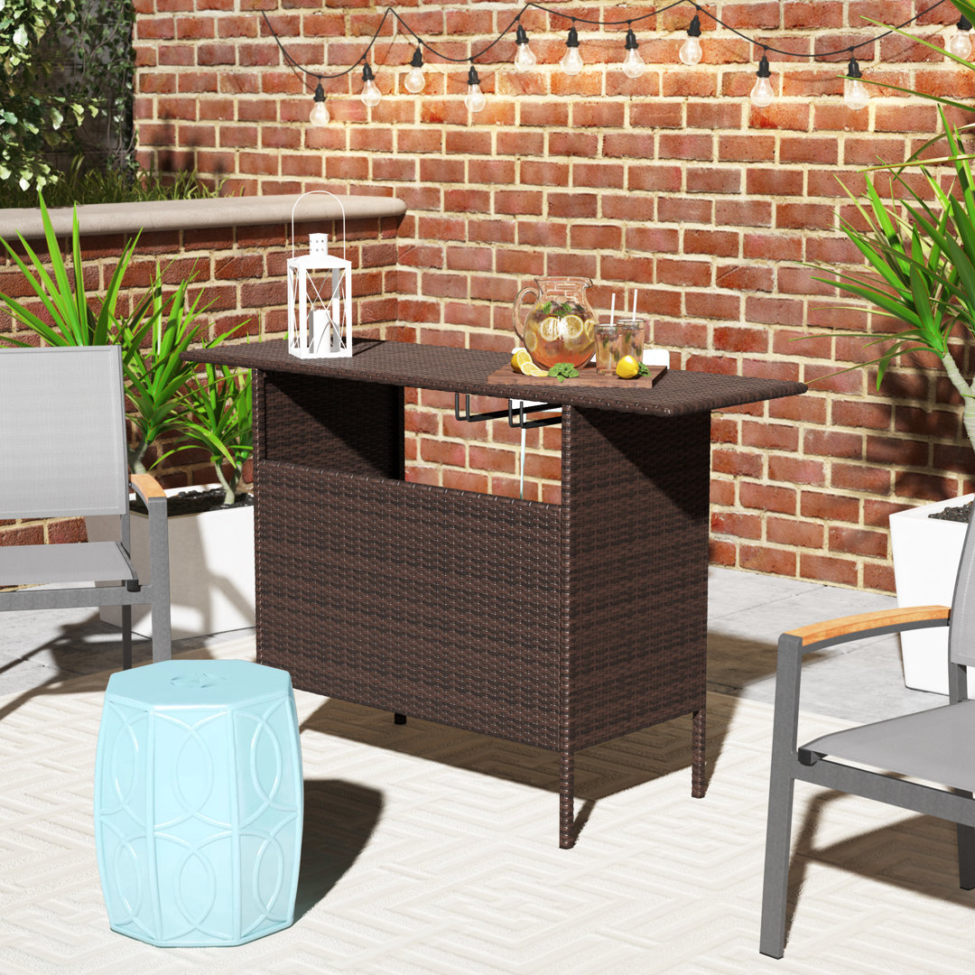 Huston Rectangular Wicker Outdoor Bar Table , 55'' in. W 18.5'' in. D Ebern Designs