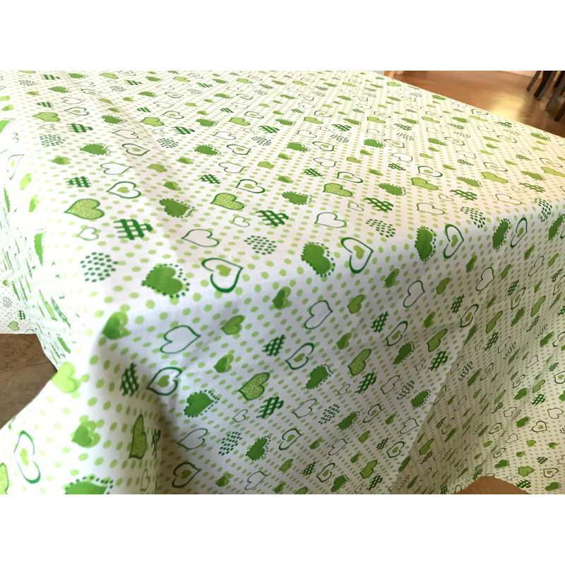 Nappes à motif de cœurs et de pois, Vert, Rectangle de 144 po