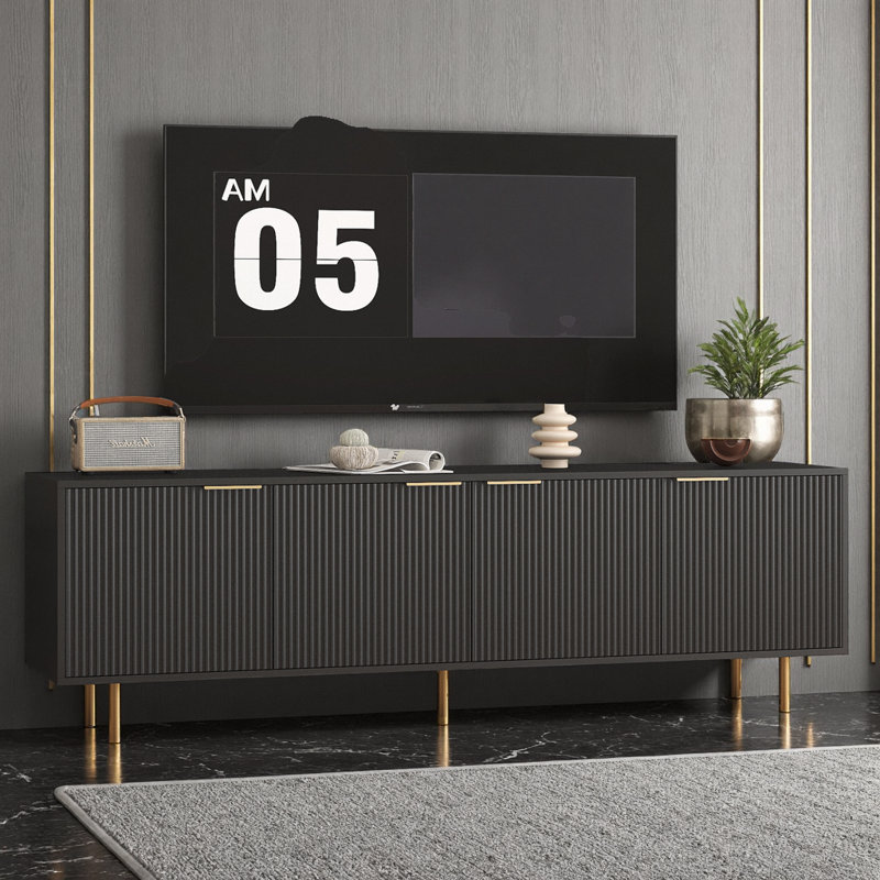 Elegant White Modern TV Stand with Storage - Perfect for 70-79 Inch TVs, Black