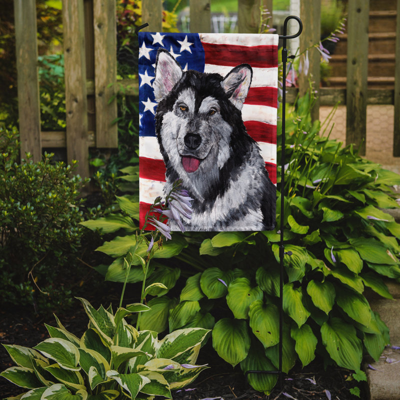 2 côtés en polyester de 2 côtés american drapeau de jardin, Noir / blanc malamute