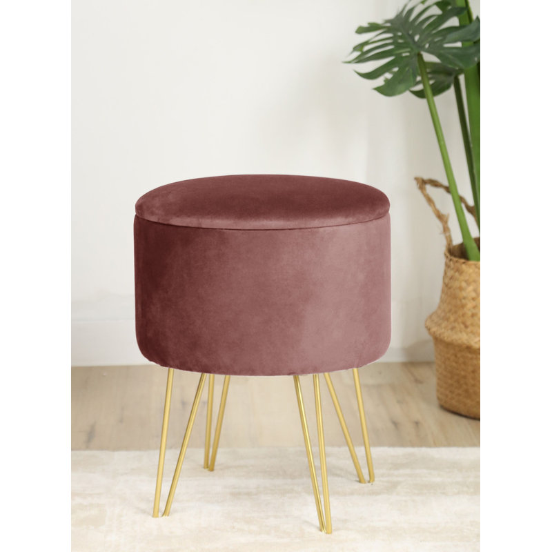Ailine 35cm Wide Velvet Tufted Circle Pouffe Ottoman with Storage