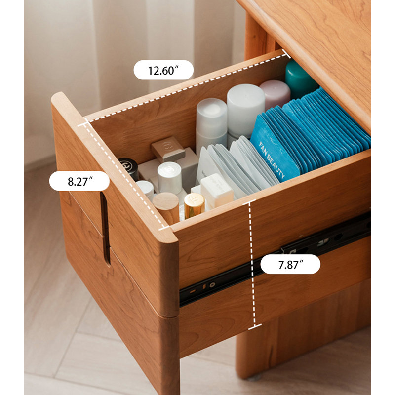 Coiffeuse de rangement en rotin massif de style vintage pour chambre à coucher, Tan