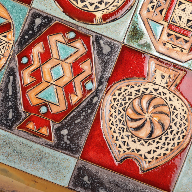Novica Handmade Geometrical Omens Glazed Ceramic Platter