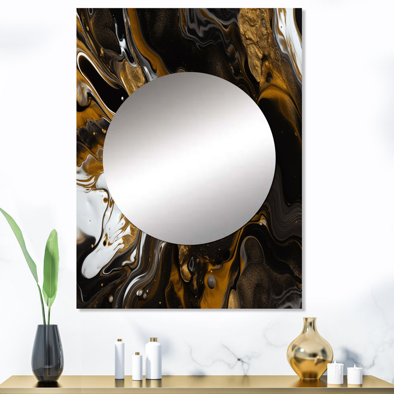 Or noir marbré Dreamscape III - miroir géométrique, miroir mural décoratif moderne, impression d'art en métal, 40 po x 30 po