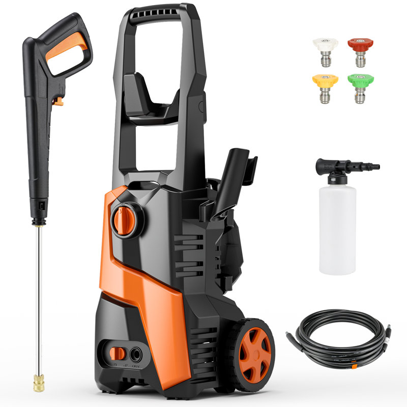 Electric Pressure Washer, Power Cleaning Machine W/Anti-Tipping Technology, 4-Nozzle Set, Foam Cannon, Outlet Hose, 2700 Psi Max, 1.7 Gpm Max, For Cars, Fence, Window, Patio, Home, Bicycle