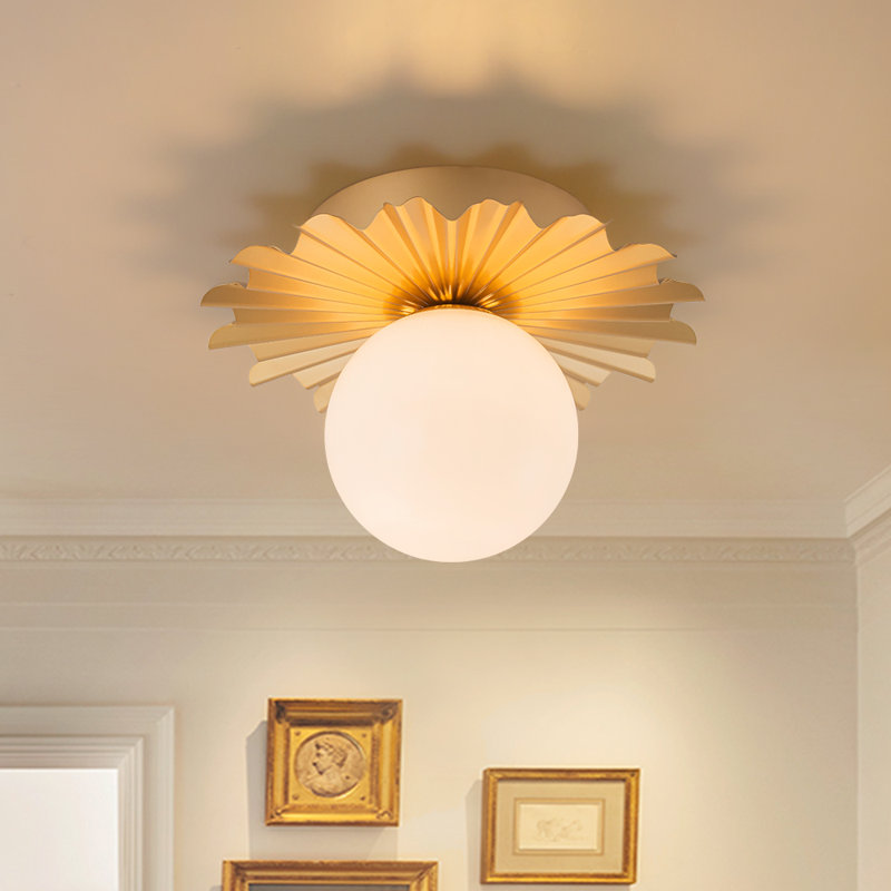 Carren 1 - Light Flower Pleated Single Round Glass Flush Mount 