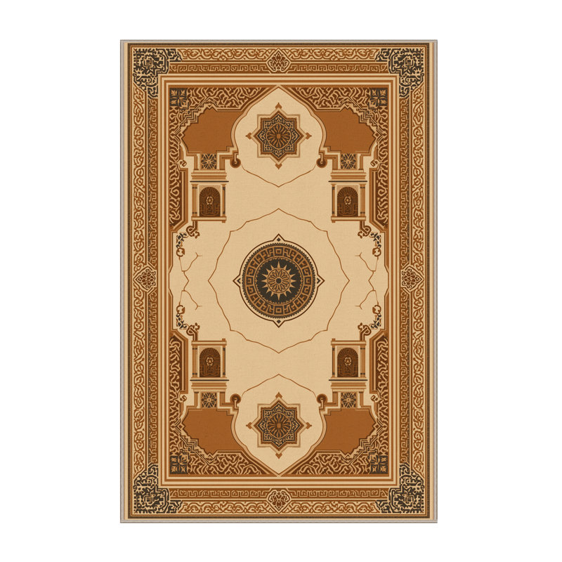 Machine Washable Pauleta Traditional Oriental Rug in Brown – Beige Binding, 5x7