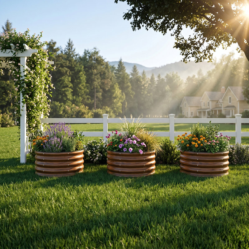 Potager surélevé modulaire en métal galvanisé de 43 cm de hauteur (paquet de 3), jardinière ronde en métal de 60 x 60 cm pour la plantation de plantes et de légumes