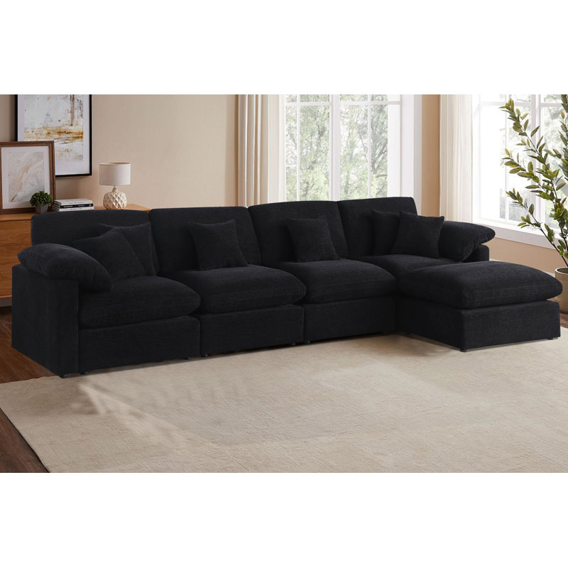Canapé modulaire avec méridienne mobile The Shift pour une détente ultime, Chenille noir