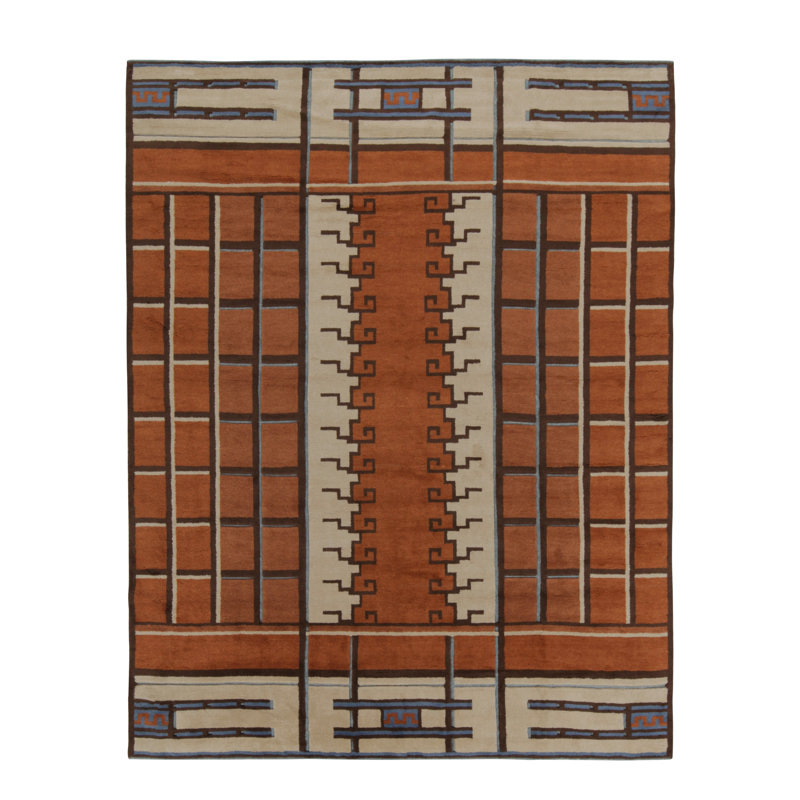 Scandinavian Hand Knotted Wool Geometric Area Rug, Rectangle 10' x 14'