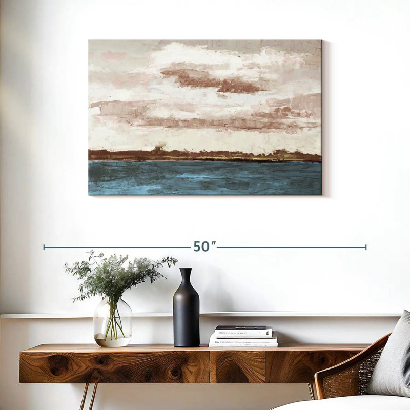 Rivages nuageux et ciel rose, H 24 po x l 36 po