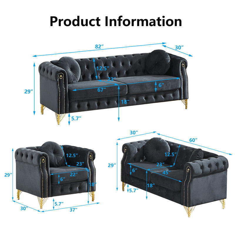 Canapé Chesterfield Velvet, Noir