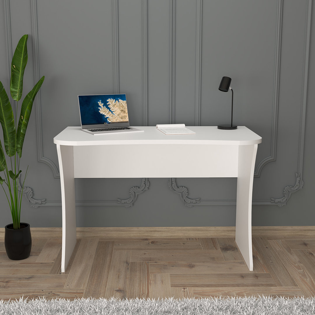 Mila Compact Desk 110cm, Modern Home Office Desk for Bedroom, Space Saving Computer Desk for Small Spaces, Wooden Workstation Table for Laptop, Study