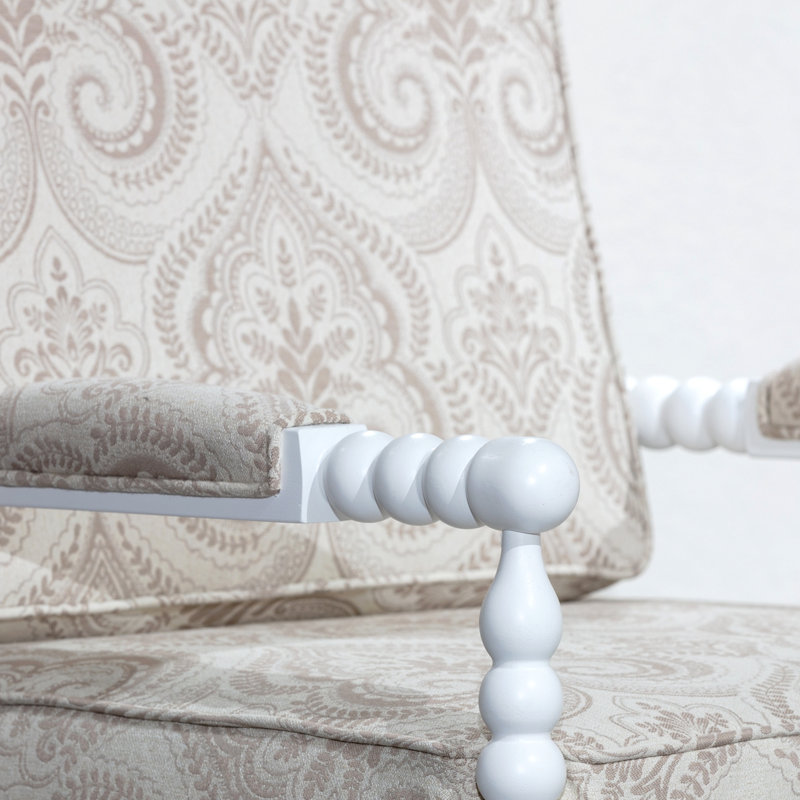Fauteuil Spindle, finition blanche, tissu cachemire taupe