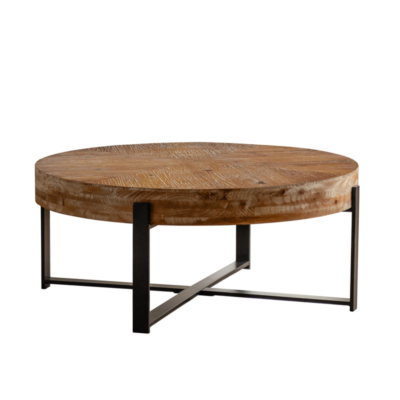 Modern Retro Splicing Round Coffee Table, 13.44" H x 31.32" L x 31.37" W, Brown/Black